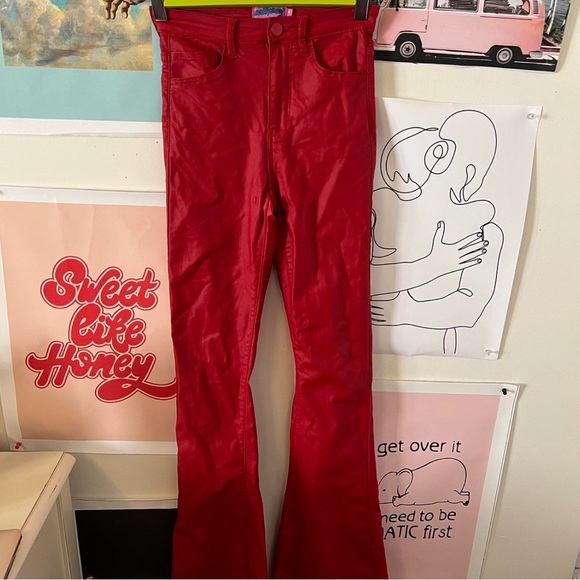 Edikted: red leather flaired pants - Picture 2 of 3